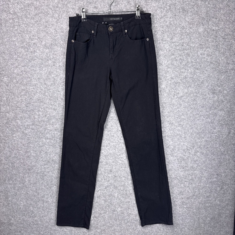 Calvin Klein Jeans Womens Black Straight Leg Stretch Pants Size 4 Viscose Blend